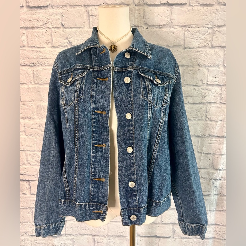 Lands' End Jean Jacket Denim Classic Button Normcore Cabincore Trucker Cowgirl